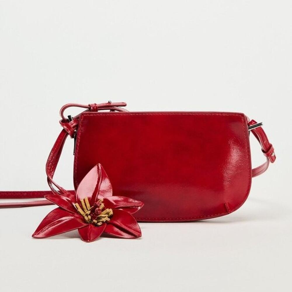 Zara NWT Red Mini Crossbody Shoulder Bag Flower Charm - Picture 10 of 14